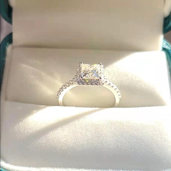 1c Princess Moissanite Ring with Halo