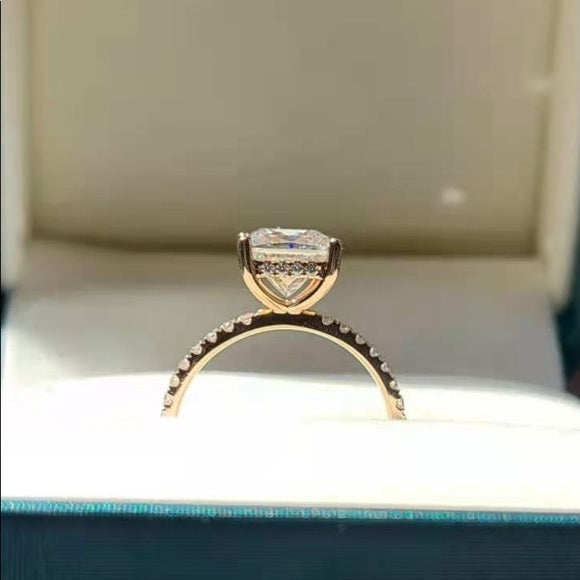 Solid 14k Rose Gold 2ct Princess Moissanite Ring with Side Stones