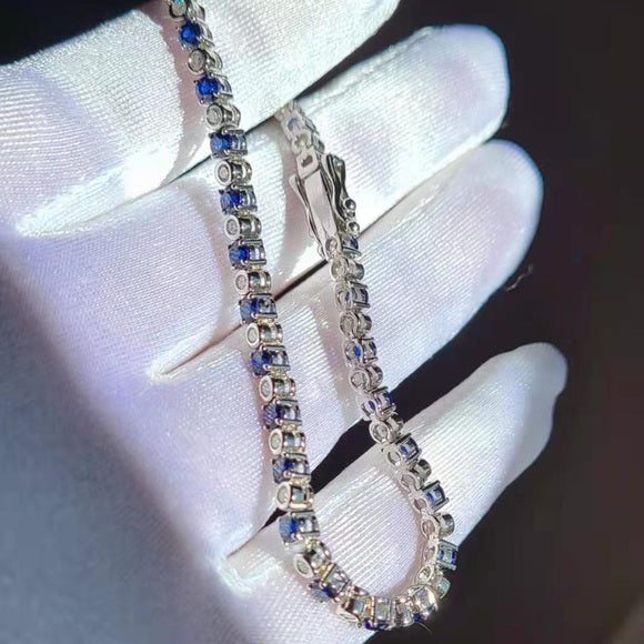 Moissanite and Lab Blue Sapphire Bracelet