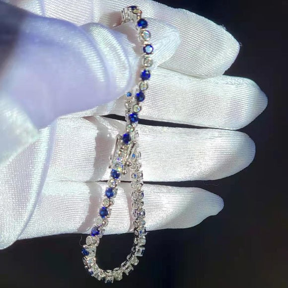 Moissanite and Lab Blue Sapphire Bracelet