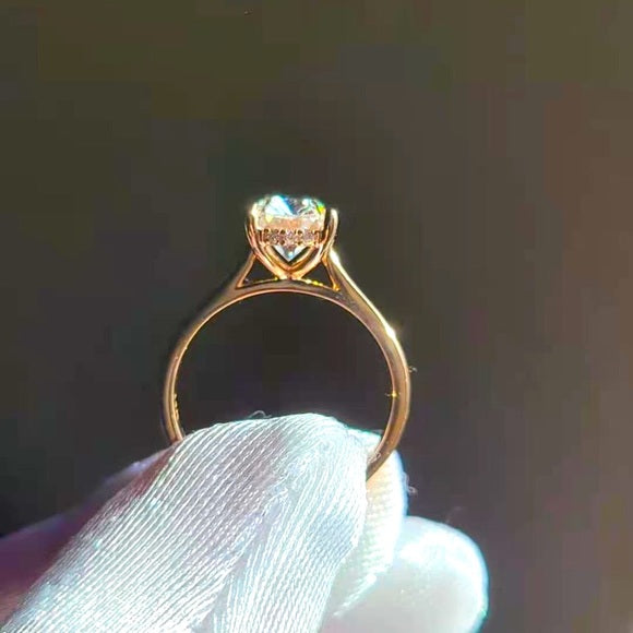 Solid 14k Rose Gold 3ct Cushion Moissanite Ring with Hidden Halo Stones