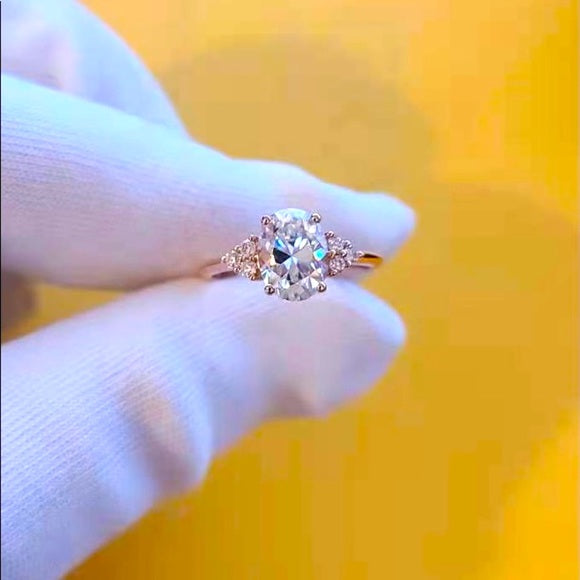 Solid 14k Rose Gold 1.5ct Oval Moissanite Ring