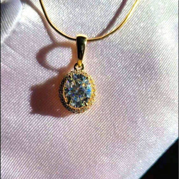 Solid 14k Gold 3ct Oval Moissanite Pendant