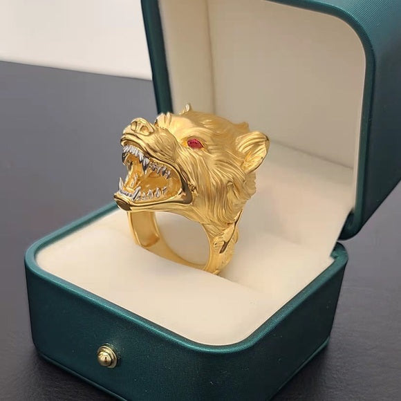 Solid 18k Gold Wolf Ring