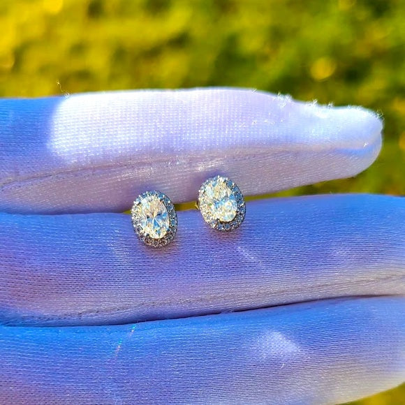 0.5ct Oval Moissanite Stud Earrings with Halo