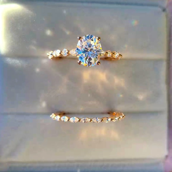 Solid 14k Gold 2ct Oval Moissanite Ring and Marquis Moissanite Band