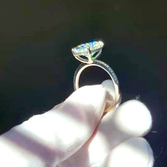 Solid 14k Gold 5ct Cushion Cut Moissanite Ring with Side Diamonds