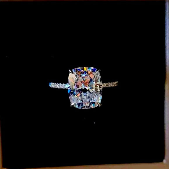 Solid 14k Gold 5ct Cushion Cut Moissanite Ring with Side Diamonds
