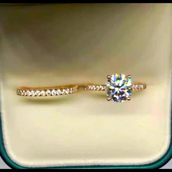 Solid 14k Rose Gold 2ct Moissanite Ring with Half Eternity Band