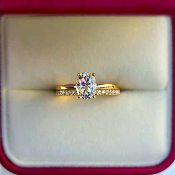 Solid 14k Gold 1.5ct Oval Moissanite Ring and half Band