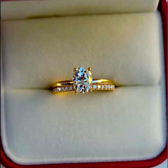 Solid 14k Gold 1.5ct Oval Moissanite Ring and half Band