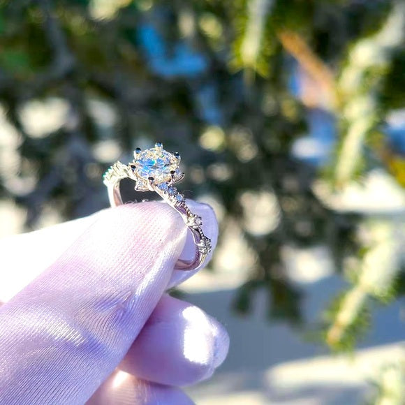1ct Snowflake Moissanite Ring with Side Stones