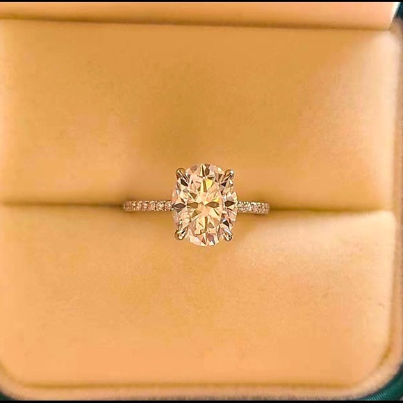 Solid 14k Gold 3ct Oval Moissanite Ring with Side Diamonds