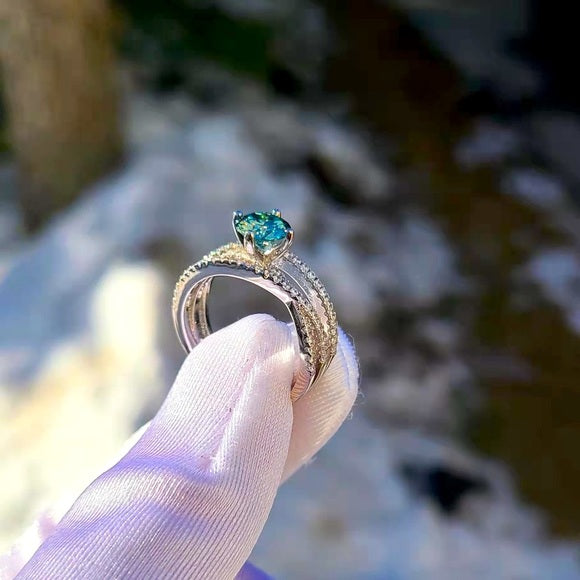 1ct Blue Moissanite Ring(014)