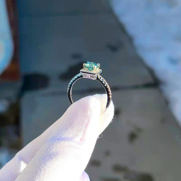 1ct Blue Moissanite Ring with Sq. Halo(025)
