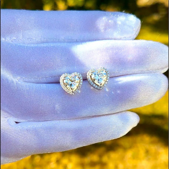 1ct Heart Cut Moissanite Stud Earrings with Halo