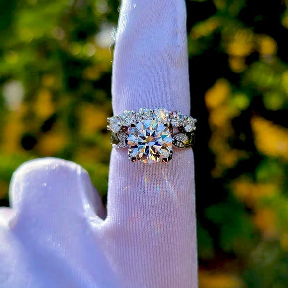 Solid 10k Gold 3ct Moissanite Ring and 3mm Moissanite Band