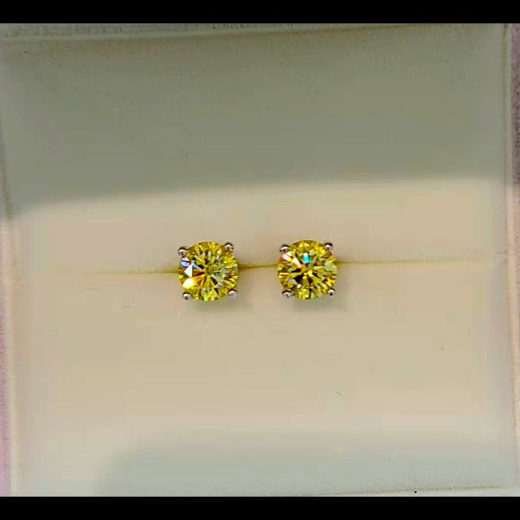1ct Yellow Moissanite Stud Earrings