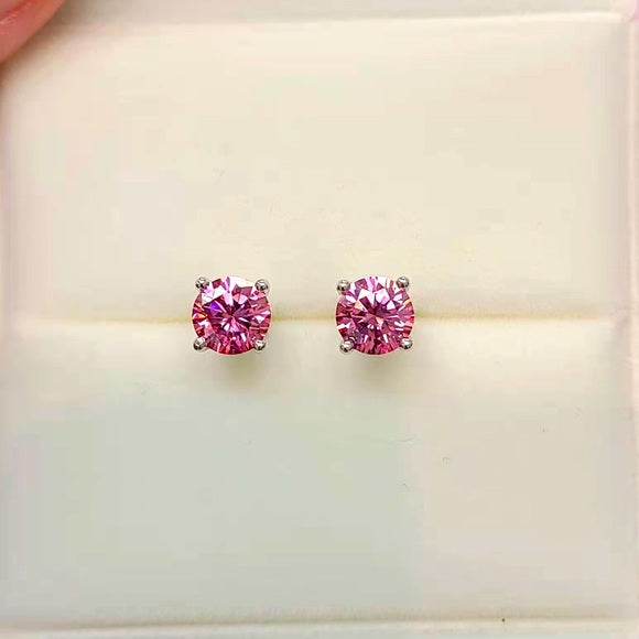 1ct Pink Moissanite Stud Earrings