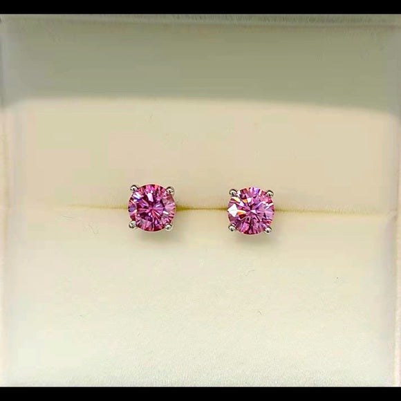 1ct Pink Moissanite Stud Earrings
