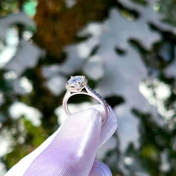 Solid 14k Gold 1ct Moissanite Ring with Side & Halo Stones