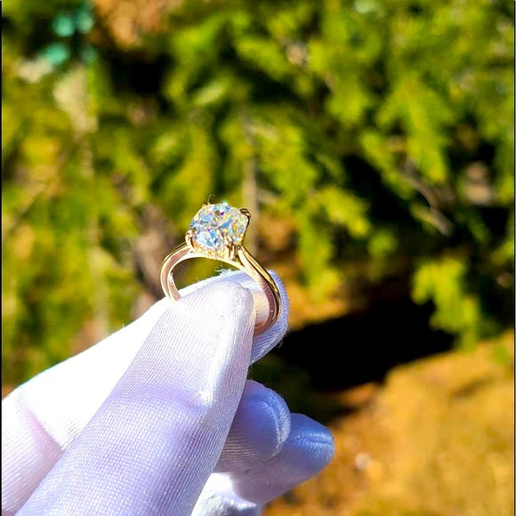 Solid 14 Gold 3.5ct Cushion Moissanite Ring