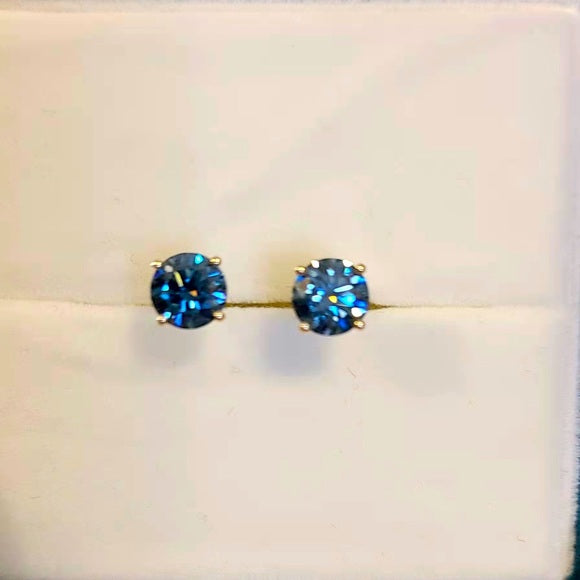 Solid 14k Gold 1ct Royal Blue Moissanite Earrings