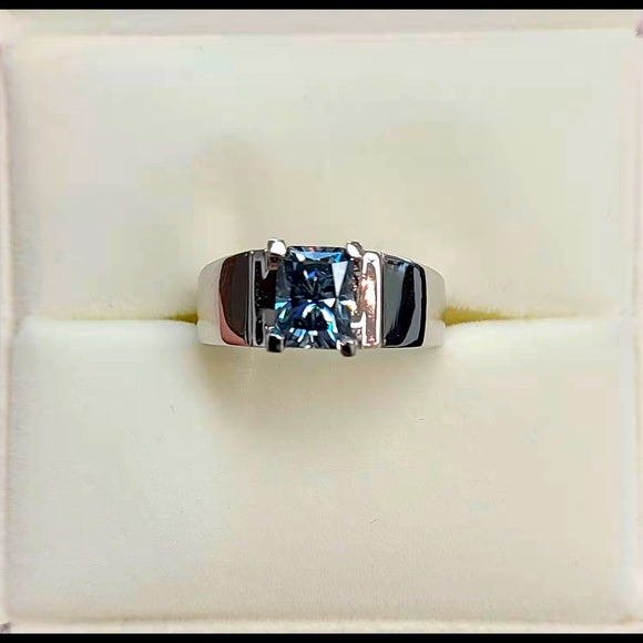 2ct Royal Blue Radiant Cut Moissanite Ring (m005)