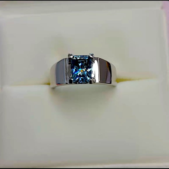 2ct Royal Blue Radiant Cut Moissanite Ring (m005)