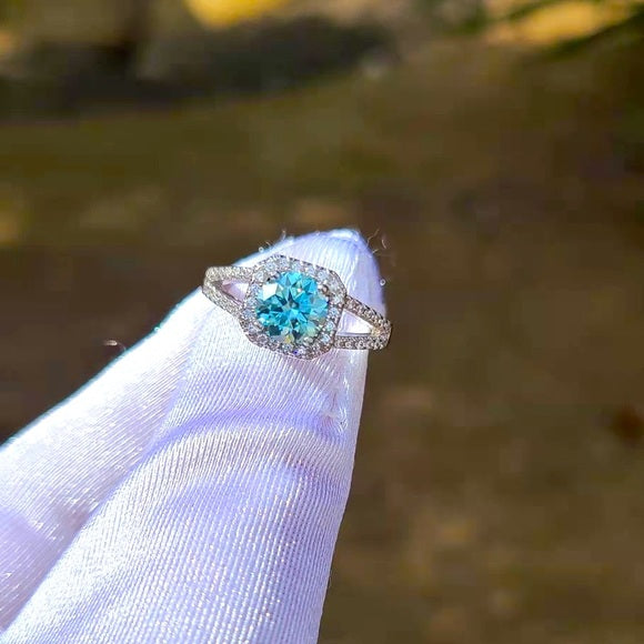1ct Blue Moissanite Ring(010)