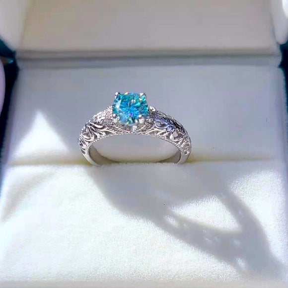 1ct Blue Moissanite Ring(009)