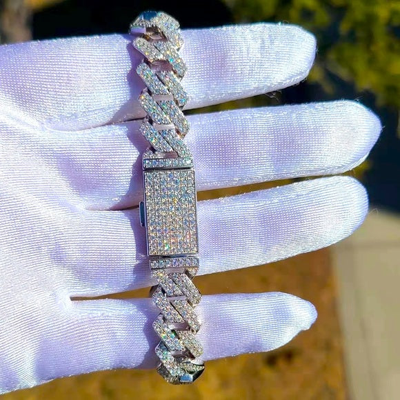 12mm Moissanite Prong Link Cuban Bracelet