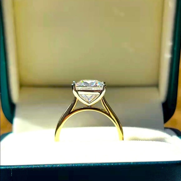 14k Solid Gold 4ct Princess Moissanite Ring(2-tone)