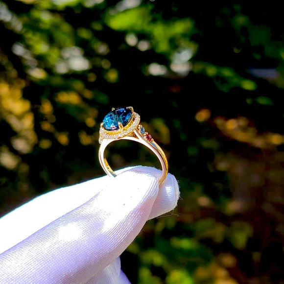 Solid 14k Gold 3ct Oval Topaz Ring with Side Birth Stones