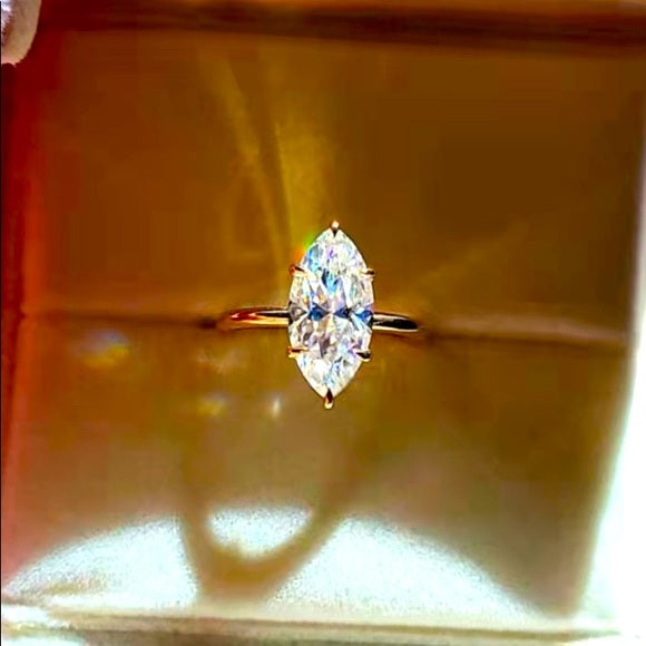 Solid 14k Gold 3ct Marquis Moissanite Ring