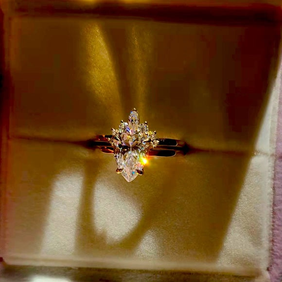 Solid 10k Gold 2.5ct Pear Moissanite Ring and Crown Band