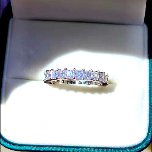 Solid 14k Gold 3mm Princess Moissanite Eternity Band