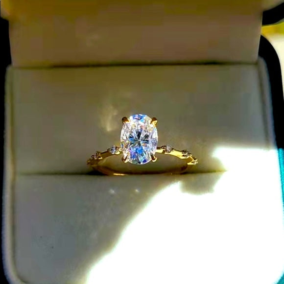 Solid 14k Gold 2.5ct Oval Moissanite Ring with Side Stones