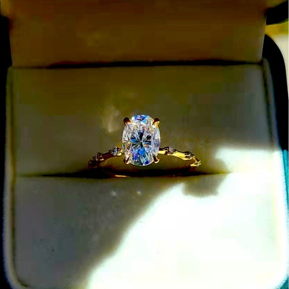 Solid 14k Gold 2.5ct Oval Moissanite Ring with Side Stones