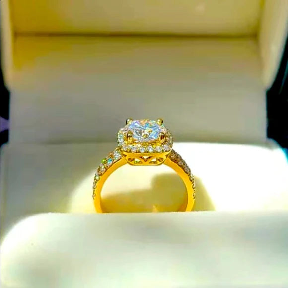 Solid 14k Gold 1.5ct Moissanite Ring with Halo and Side Stones