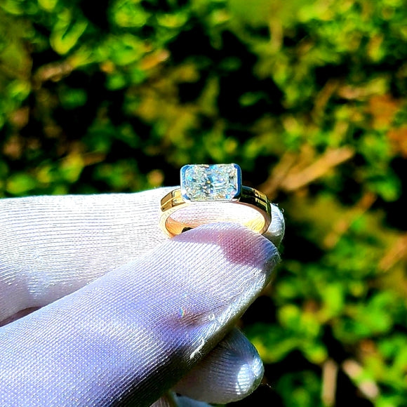 Solid 14k White and Yellow Gold 2ct Radiant Moissanite Ring (2-tone)