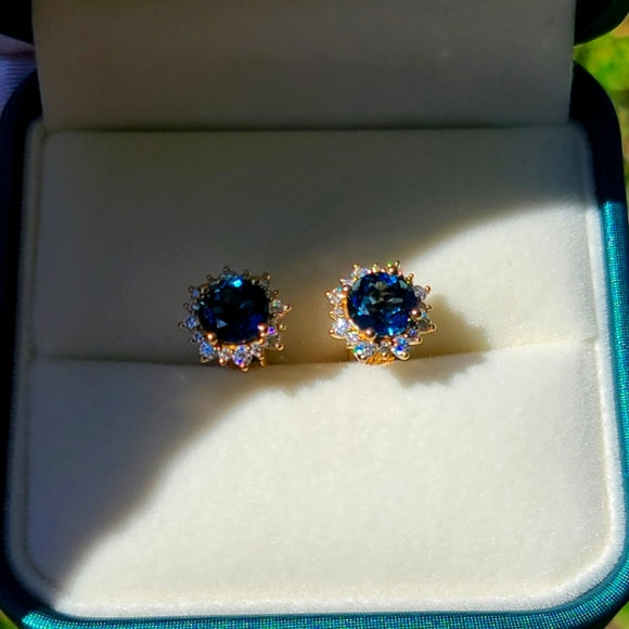 Solid 14k Gold 1ct Topaz with Halo Moissanite Earrings