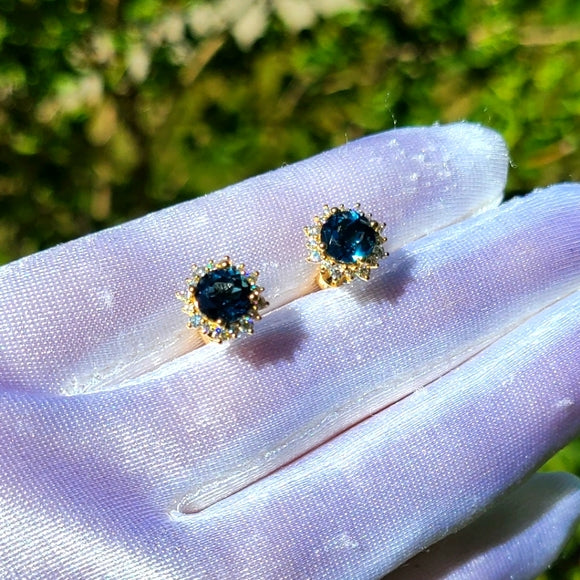 Solid 14k Gold 1ct Topaz with Halo Moissanite Earrings