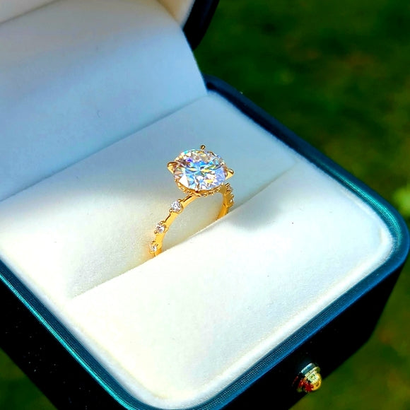 Solid 18k Gold 3ct Moissanite Ring with Side & Hidden Halo Stones