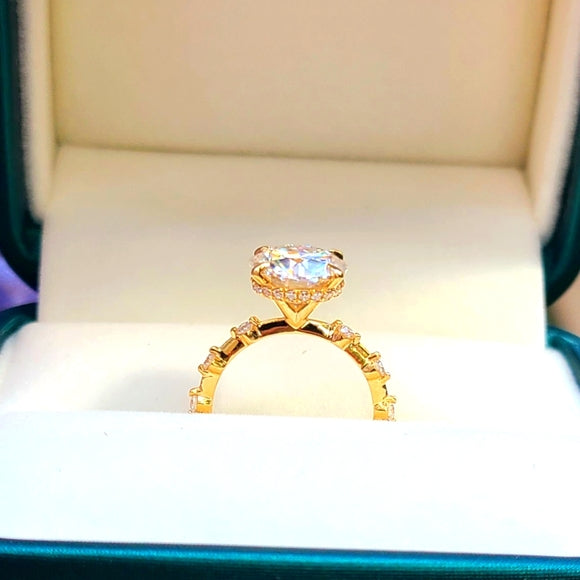 Solid 18k Gold 3ct Moissanite Ring with Side & Hidden Halo Stones