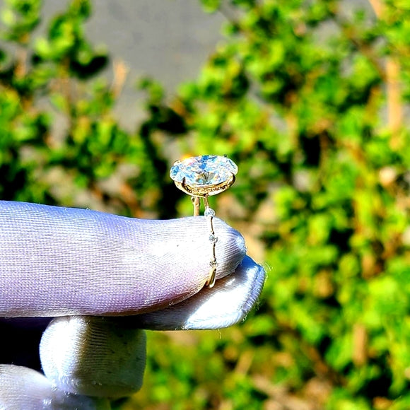 Solid 14k Gold 4.5ct Oval Moissanite Ring with Side & Hidden Halo Stones