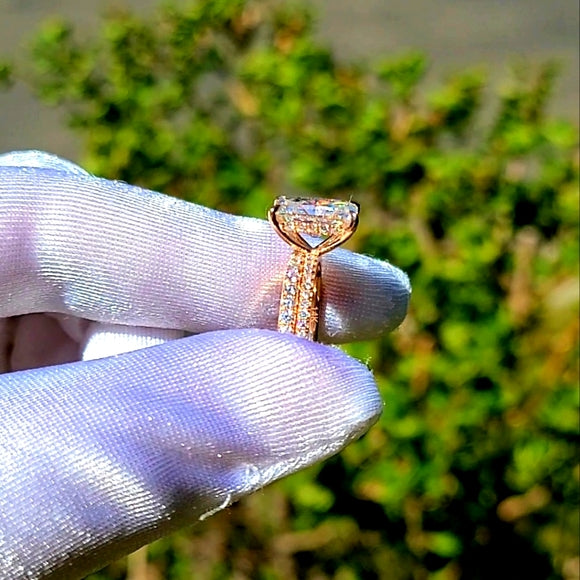 Solid 14k Gold 6×10mm Radiant Moissanite Ring and Moissanite Half Eternity Band