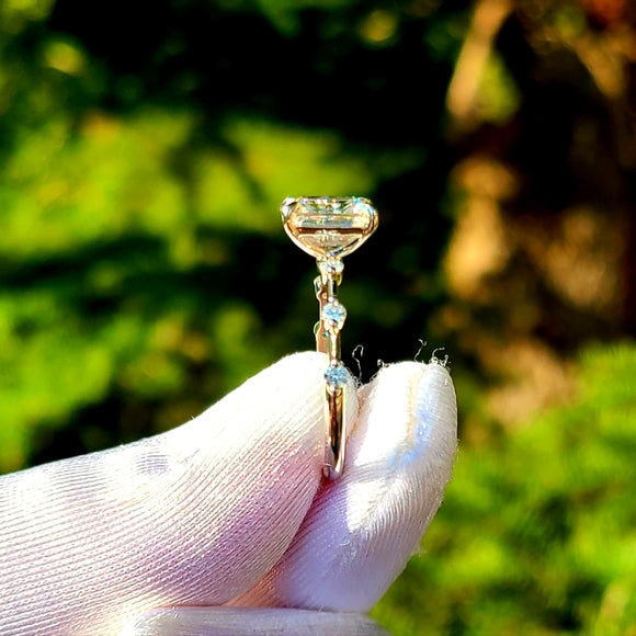 Solid 14k Gold 2ct Emerald Moissanite Ring with Side Stone Lab Diamonds