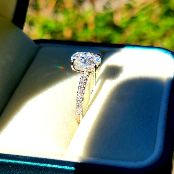 Platinum 2ct Oval Moissanite Ring with Side Stone Diamonds