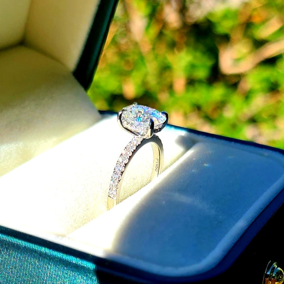 Platinum 2ct Oval Moissanite Ring with Side Stone Diamonds